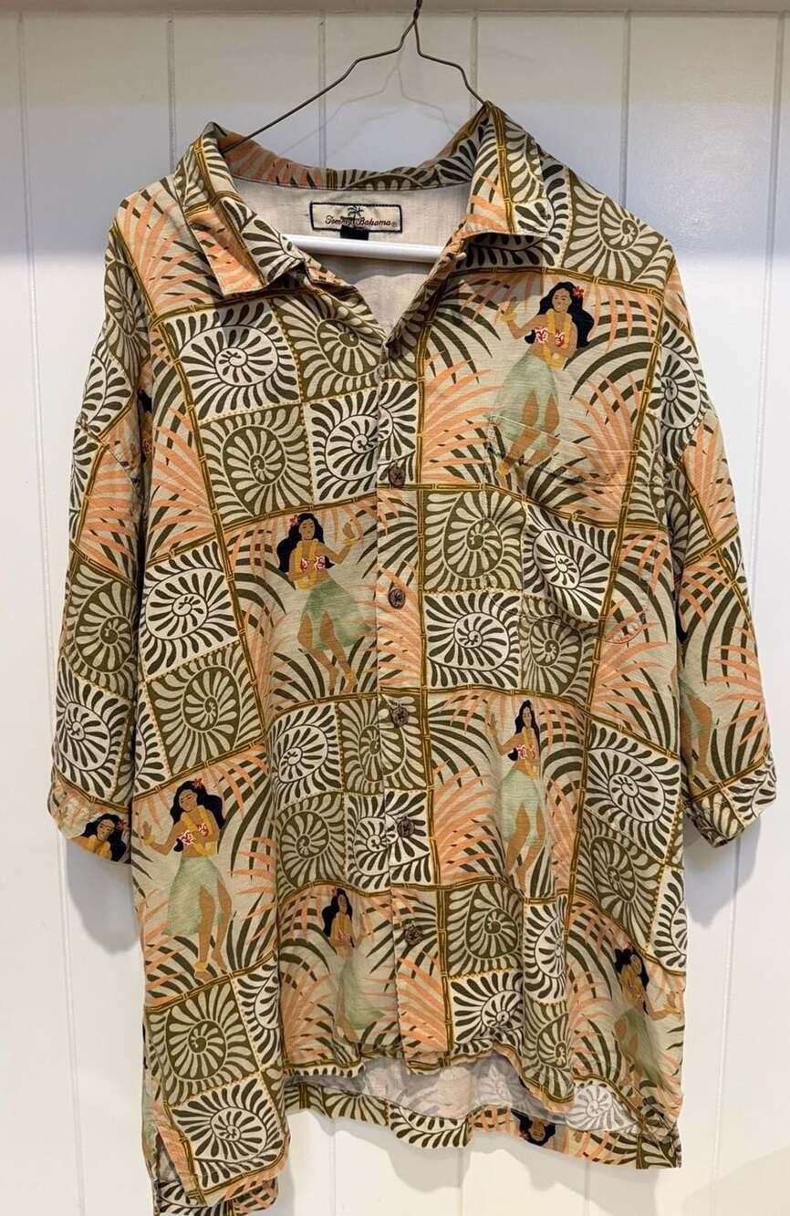 Tommy Bahama Hula Dancer Silk Shirt Size XL Green Aloha